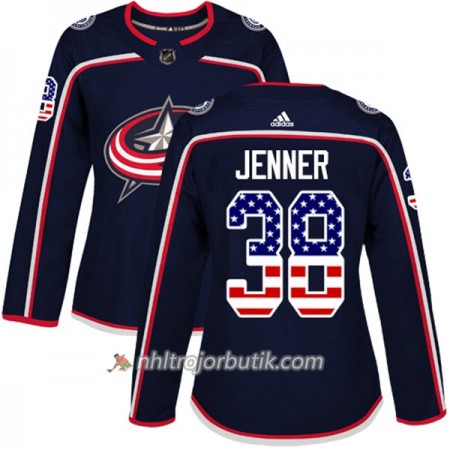 Dame Ishockey Columbus Blue Jackets Tröja Boone Jenner 38 Adidas 2017-2018 Marinblå USA Flag Fashion Authentic